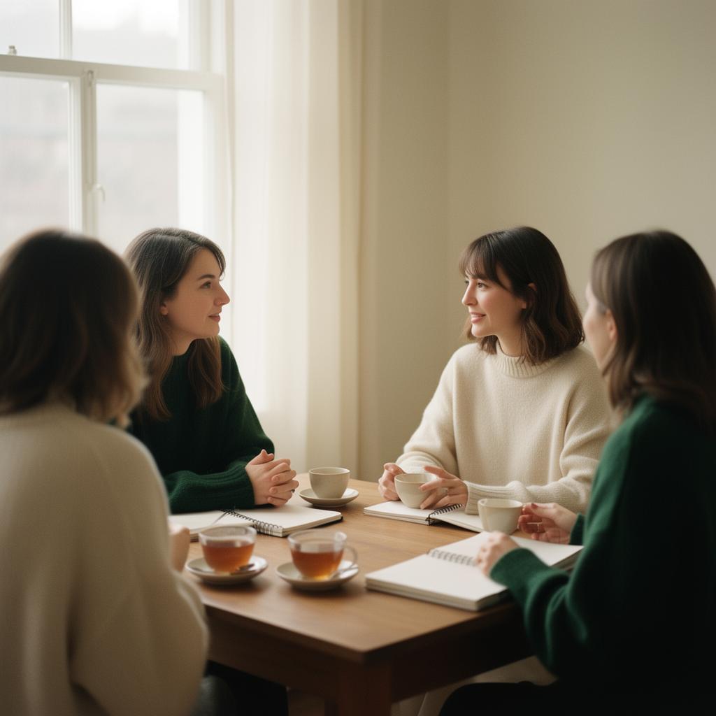 Women having a warm conversation around a table with tea